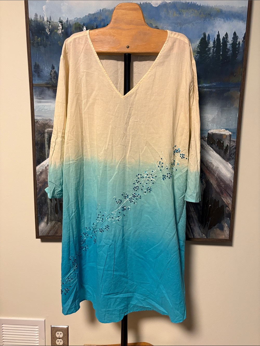 Women’s Gradient Beach Cover-Up Tunic in Cream to Teal